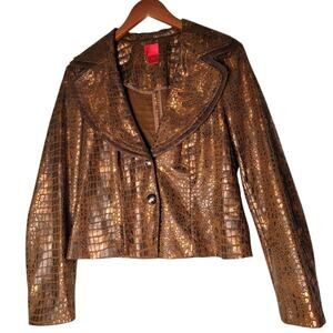 VTG Metallic Croc Faux Leather Jacket L Y2K Glam Rock Blazer V Cristina